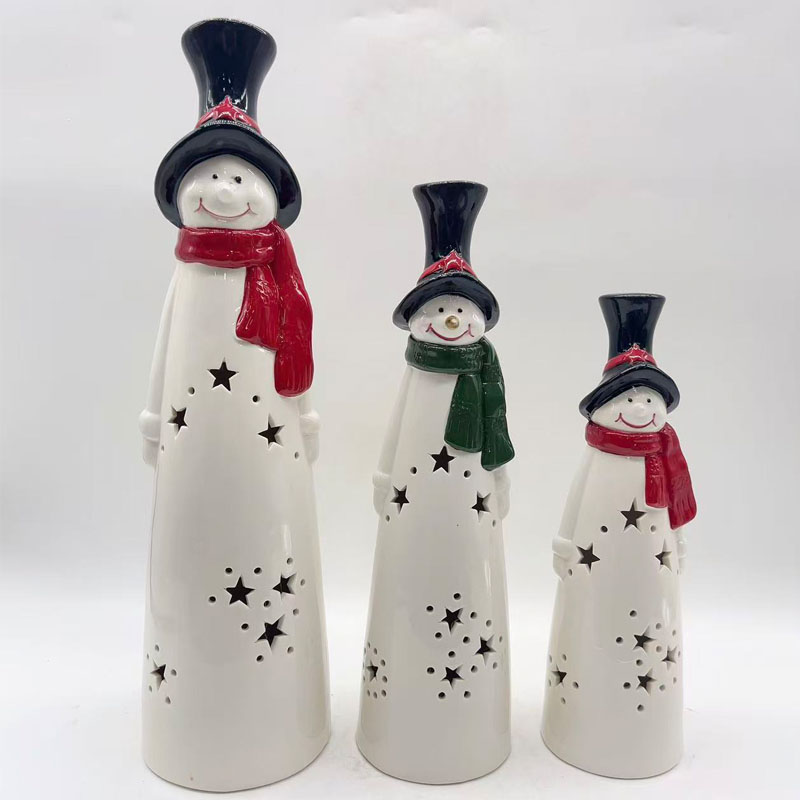 Top Hat Snowman Ceramic Wax Melt Warmer | Star Cutout Glow Design | Red & Green Scarf with Black Top Hat |Winter Party Favor