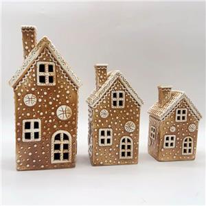 Retro Maximalist Gingerbread House Shaped Ceramic Candle House, Icing Dot Hollow-out Christmas Decor Ornament