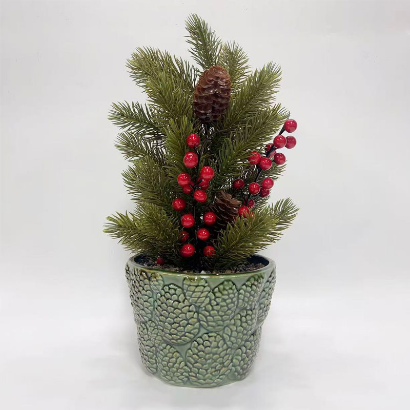 Sage Green Pinecone Relief Ceramic Planter | 3D Pinecone Embossed Design | Vintage Nature Desktop Decor Container