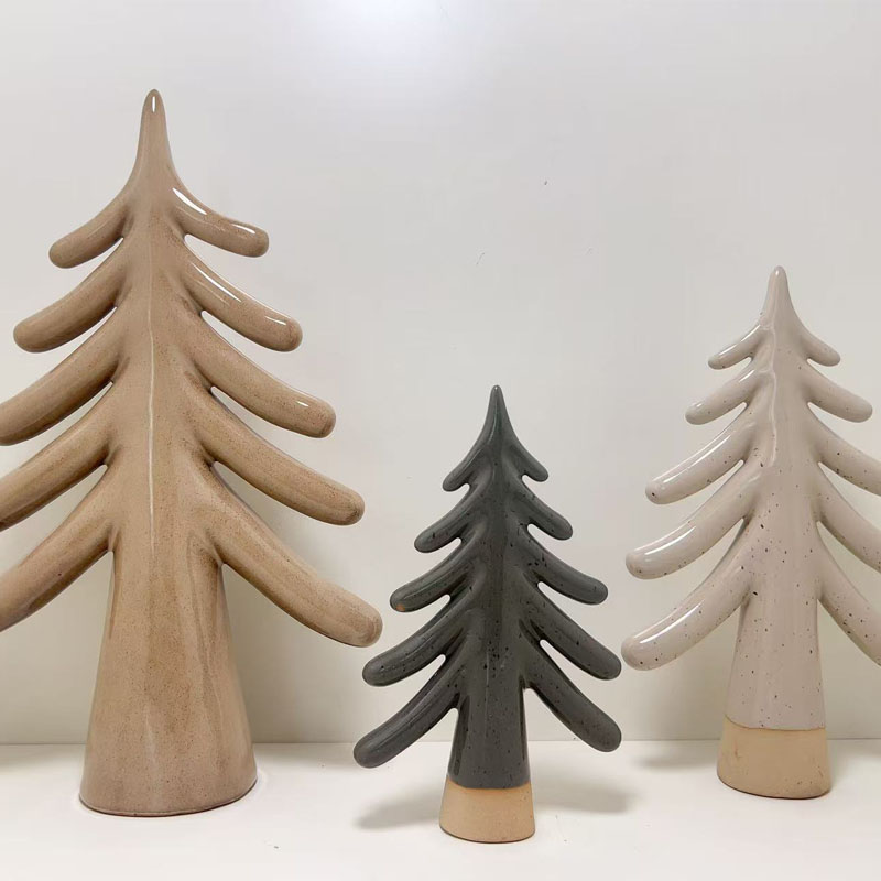 Minimalist Abstract Ceramic Christmas Tree Figurine | Beige, Dark Gray & Light Gray Color Options | Nordic Holiday Tabletop Decor
