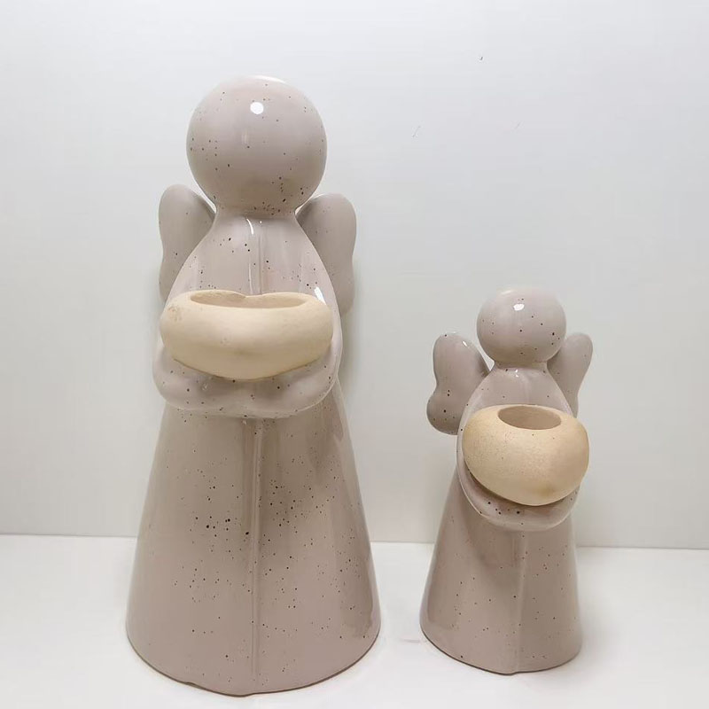 Minimalist Abstract Angel Ceramic Candle Holder | Faceless Round Wings Design | Calm Nordic Tabletop Figurine