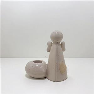 Beige Speckled Angel Heart Ceramic Candle Holder, Minimalist Healing Style Holiday Decor Figurine