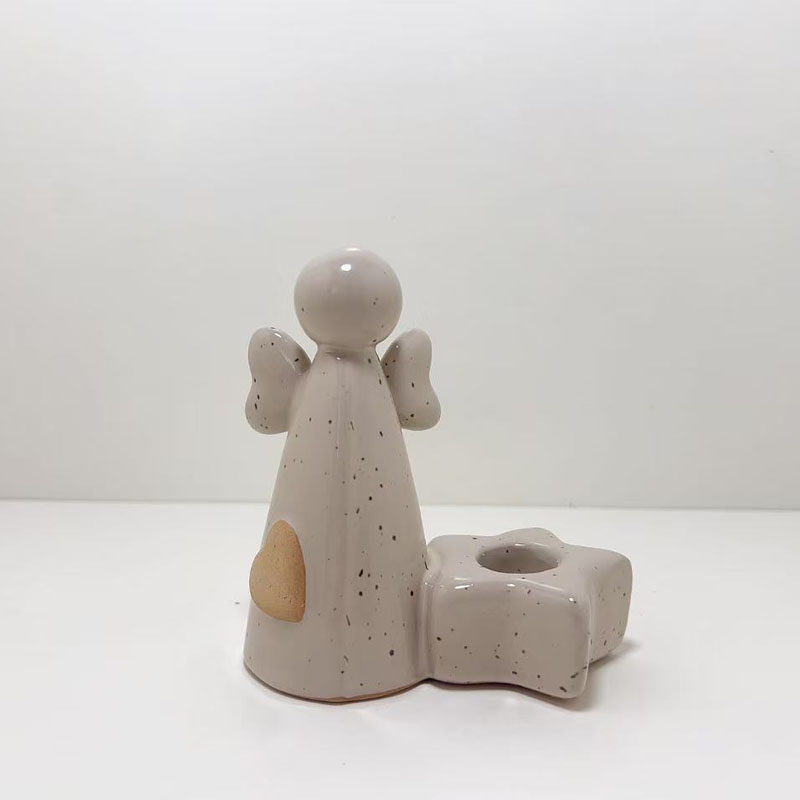 Minimalist Angel Star Ceramic Candle Holder | Unglazed Heart Accent | Nordic Ambience Tabletop Figurine