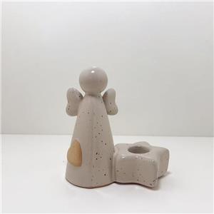 Minimalist Angel Star Ceramic Candle Holder | Unglazed Heart Accent | Nordic Ambience Tabletop Figurine