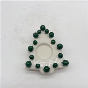 White Ceramic Christmas Tree Tealight Candle Holder with Rim‑Lined Green Ball Ornaments, Festive Tabletop Christmas Decor