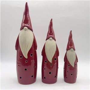 Burgundy Tall Hat Santa Ceramic Candle Holder | Pointed Hat & Long Beard Design | Gift Set