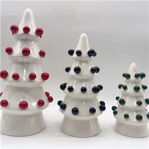 Glossy White Ceramic 3D Bauble Decor Christmas Tree Figurine, Nordic Style Decoration