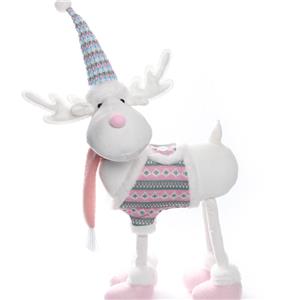 Standable Fabric Moose Figurine, Fair Isle Knit, Pastel‑Colored Nordic Style Christmas Tabletop Holiday Decor