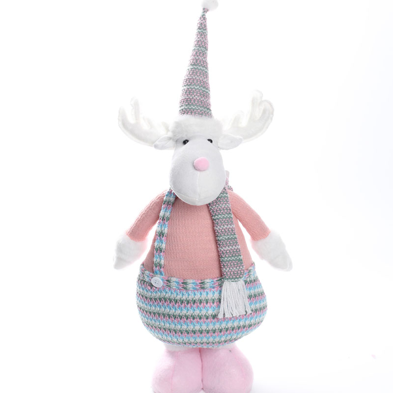 Fair Isle Pattern Overalls Reindeer Plush Figurine, Standing Christmas Decor
