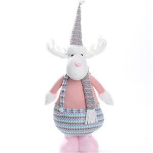 Fair Isle Pattern Overalls Reindeer Plush Figurine, Standing Christmas Decor