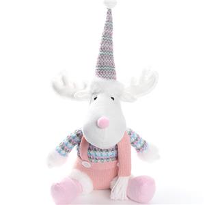 Macaron Pink Knitted Overalls Sitting Reindeer Figurine | Fair Isle Knit Series | Sweet Winter Tabletop Decor