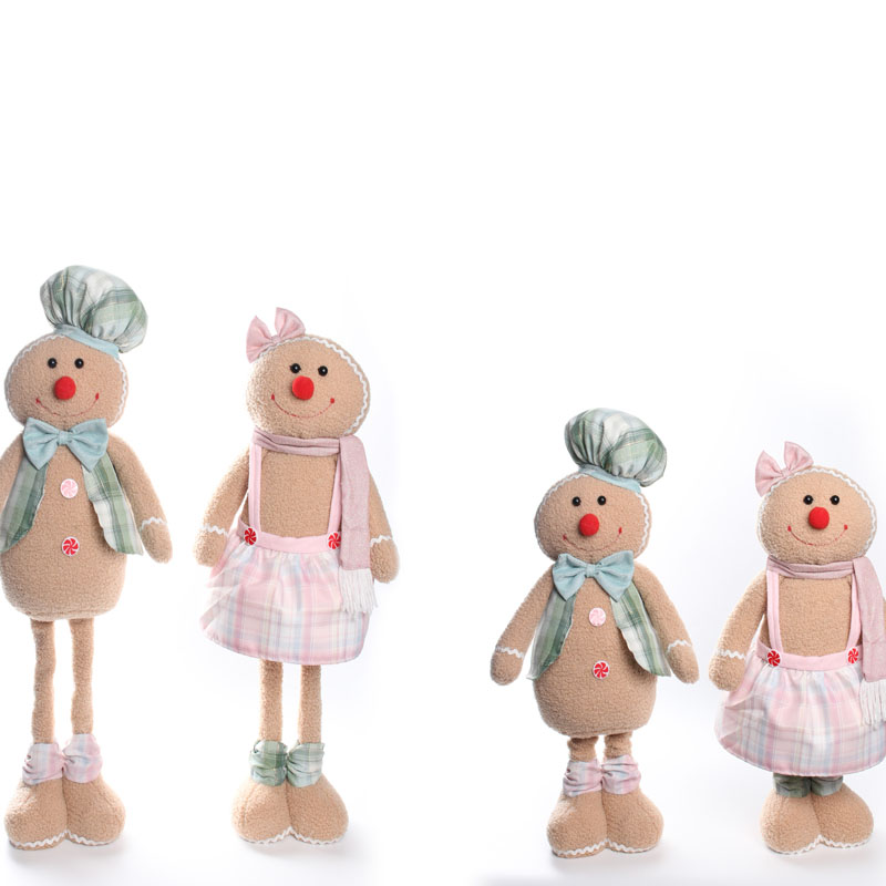 Couple‑Style Standable Fabric Gingerbread Man Figurine Set, Plaid Outfit Decoration, Pastel‑Colored Christmas Tabletop Holiday Decor