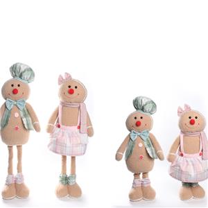 Couple‑Style Standable Fabric Gingerbread Man Figurine Set, Plaid Outfit Decoration, Pastel‑Colored Christmas Tabletop Holiday Decor