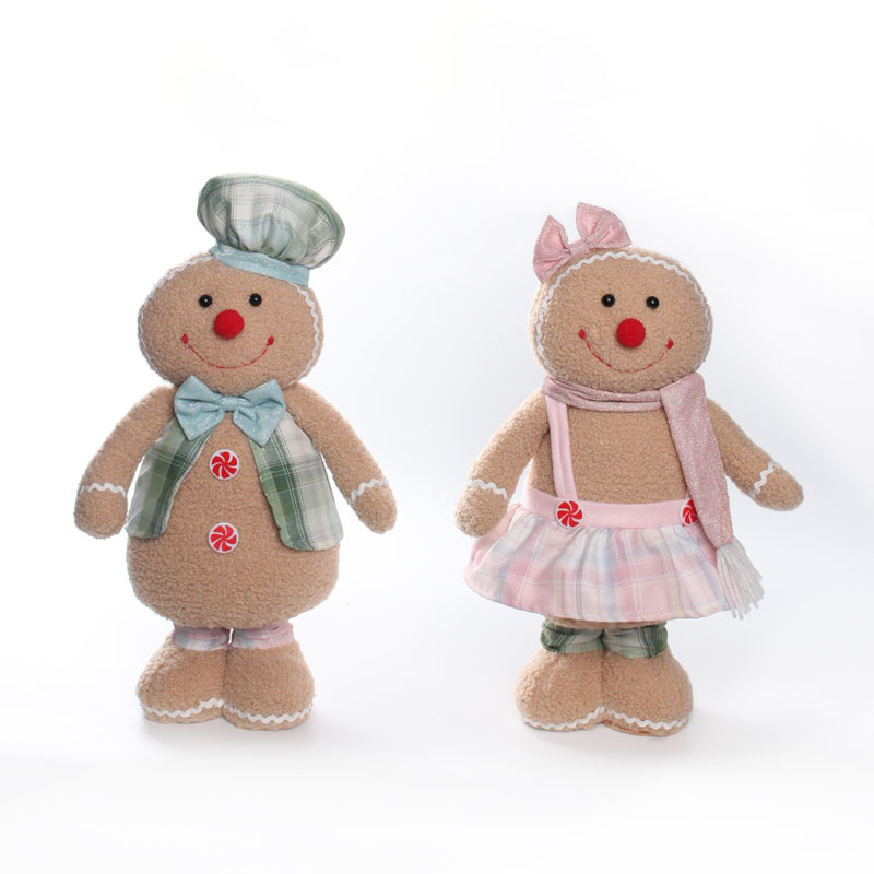 Plaid Series Decor Gingerbread Man Plush Figurine, Standing Christmas Couple Ornament Set