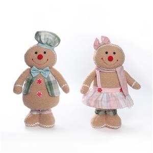 Plaid Series Decor Gingerbread Man Plush Figurine, Standing Christmas Couple Ornament Set