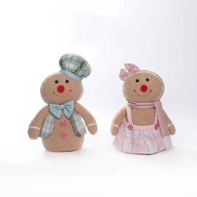 Plaid Dressed Gingerbread Man Doll Ornament | Peppermint Button Accent | Sweet Holiday Tabletop Decor