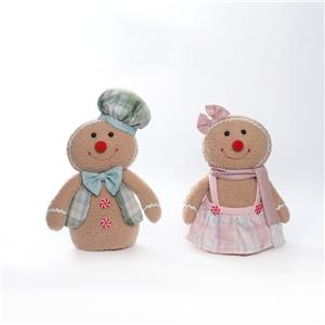 Plaid Dressed Gingerbread Man Doll Ornament | Peppermint Button Accent | Sweet Holiday Tabletop Decor