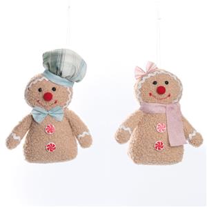 Couple Gingerbread Man Plush Ornament, Plaid Series Chef Hat & Bow Christmas Tree Hanging Decor