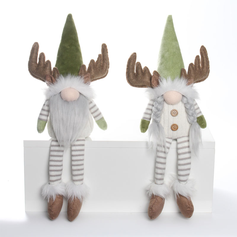 Antler Gnome Long-Legged Plush Figurine | Striped Pants Design | Nordic Holiday Tabletop Decor