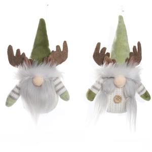Fabric Gnome Hanging Ornament Set with Reindeer Antlers, Green Pointed Hat & Knitted Outfit, Nordic Christmas Tree Hanging Decoration