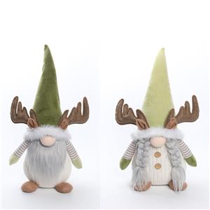 Antler Long-Beard Gnome Figurine, Macaron Green Pointed Hat Christmas Decor