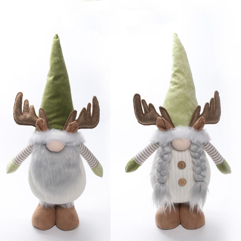Standing Antler Gnome Doll Figurine | Long Beard, Braids & Wooden Button Details | Christmas Party Favor