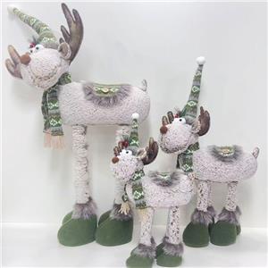 Fabric Reindeer Figurine Set, Fair‑Isle Series Green Knit Hat & Scarf Decoration, Nordic Farmhouse Christmas Tabletop Decor