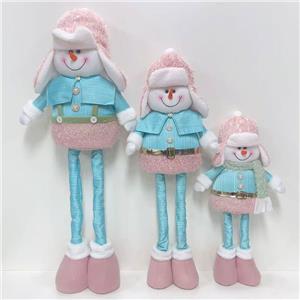Pink & Blue Long-Leg Snowman Plush Figurine, Standing Christmas Playful Decor