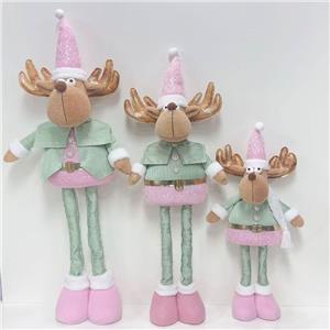 Glitter Pointed Hat Long-Legged Reindeer Doll | Macaron Pink & Green Color Palette | Sweet Holiday Tabletop Figurine
