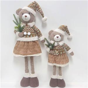 Fabric Christmas Bear Figurine Set, Fair‑Isle Knit Outfit with Lace Skirt, Nordic Farmhouse Tabletop Holiday Decor