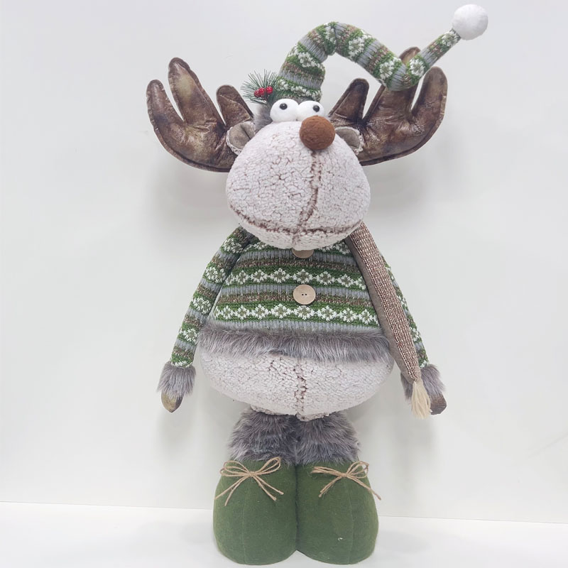 Adorable Reindeer Plush Figurine | Fair Isle Style Outfit | Holly Berry Antler Accent | Nordic Holiday Party Favor