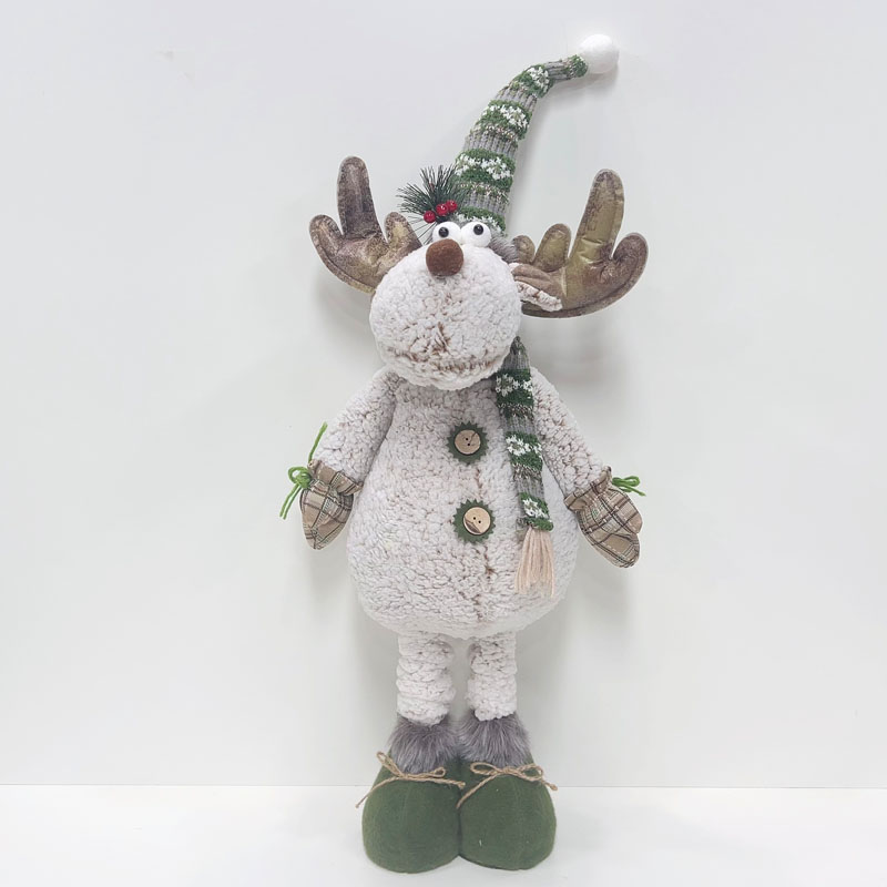 Fabric Christmas Reindeer Figurine, Fair‑Isle Knit Pom‑pom Hat & Tassel Scarf, Nordic Farmhouse Christmas Floor & Tabletop Decor