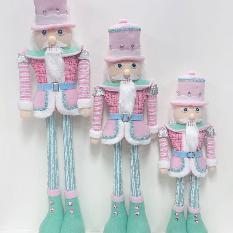 Long-Legged Fabric Nutcracker Figurine | Pink & Green Striped Decor | Macaron Pink Costume | Holiday Party Favor