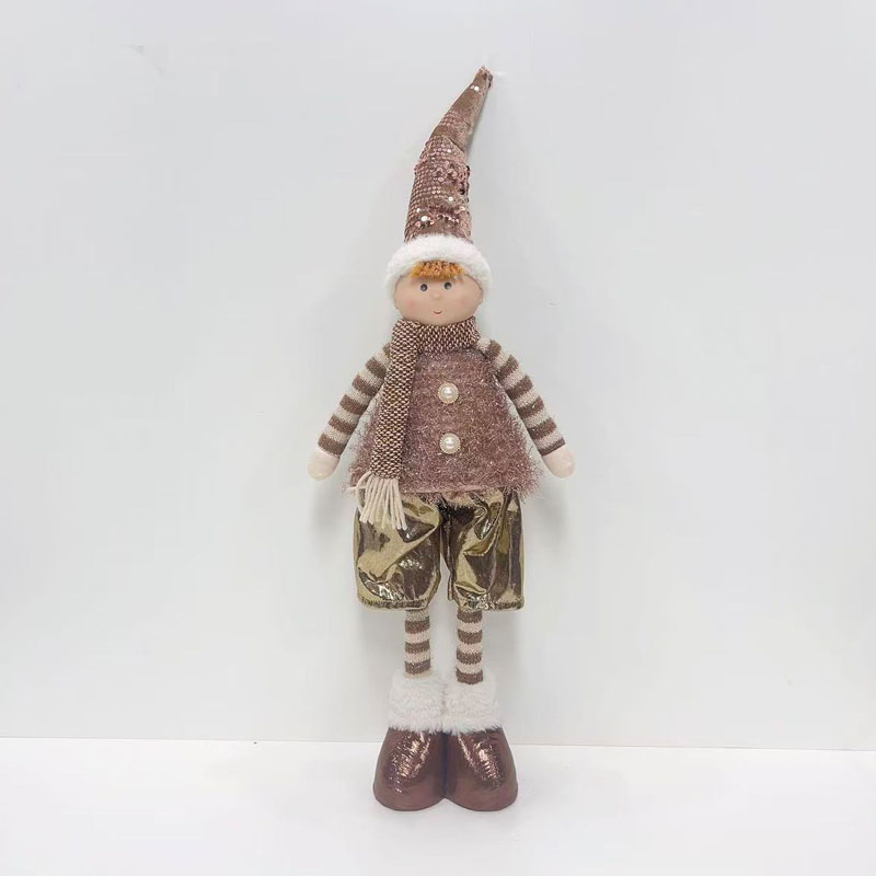 Rose Gold Fabric Long-Legged Boy Figurine | Shiny Shorts & Pearl Buttons | Windowsill Decor