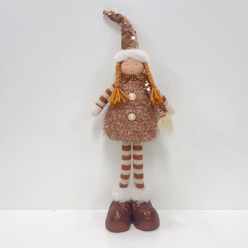 Fabric Girl Figurine with Closed‑Eye Smiling Face, Luxury Rose‑Gold Tone, Vintage Christmas Tabletop Decor