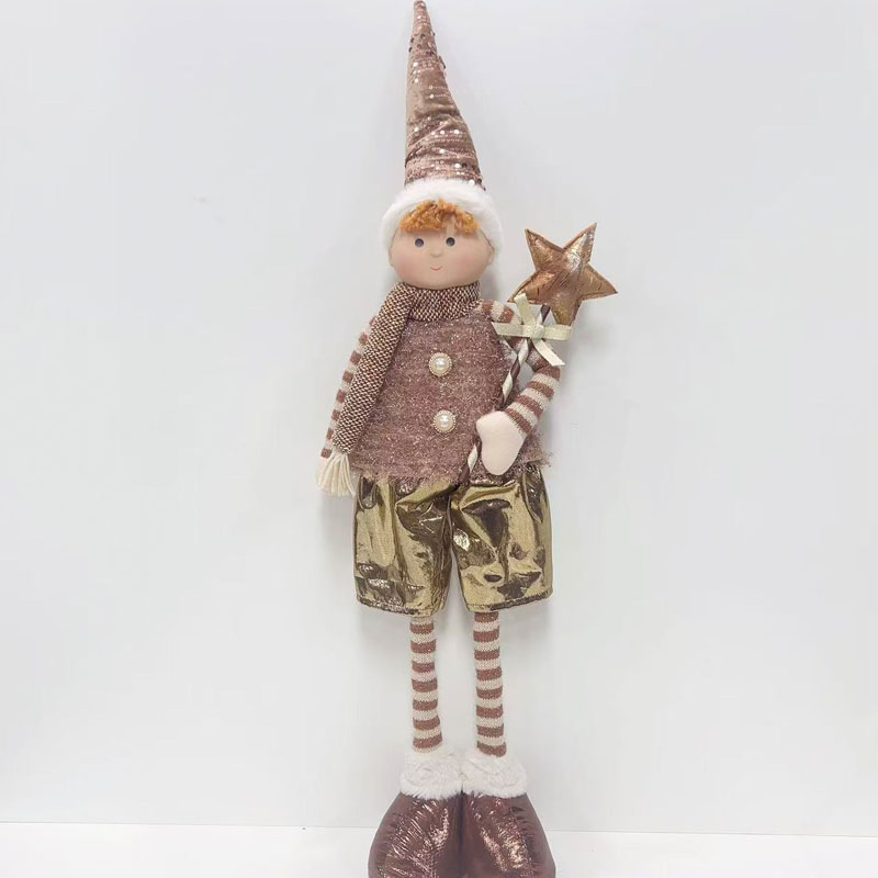 Fabric Long-Legged Boy Figurine Holding Star Wand | Rose Gold Outfit & Pearl Buttons | Windowsill Decor