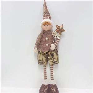 Fabric Long-Legged Boy Figurine Holding Star Wand | Rose Gold Outfit & Pearl Buttons | Windowsill Decor