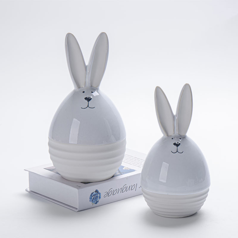 White Ceramic Egg-Shaped Rabbit Figurine | Minimalist Design | Healing Gift | Fresh Desktop Decor