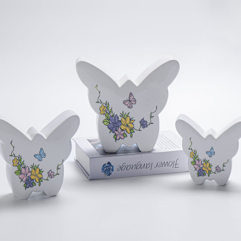 Butterfly-Shaped White Ceramic Hand-Painted Floral & Butterfly Figurine | Artistic Gift