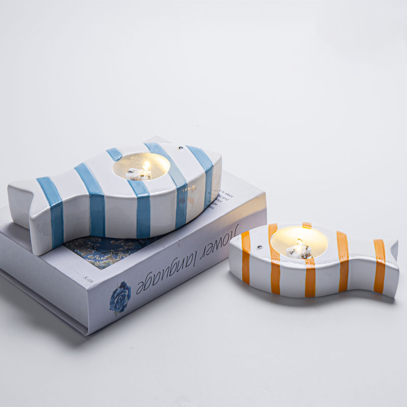 Striped Fish Ceramic Tealight Holder / Wax Warmer | Dopamine Design | Fresh Ocean Style Tabletop Decor