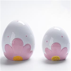 Embossed Pink Daisy & Polka‑Dot Decor Easter Egg Figurine Set, Fresh‑Style Tabletop Ornament
