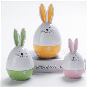 Egg-Shaped Ceramic Bunny Figurine – Easter Rabbit with Fresh Floral Print Decor