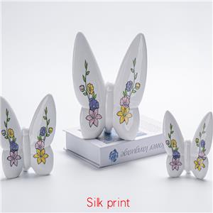 Ceramic Butterfly Figurine – Silk Print Floral Pattern, Fresh Style Home Decor