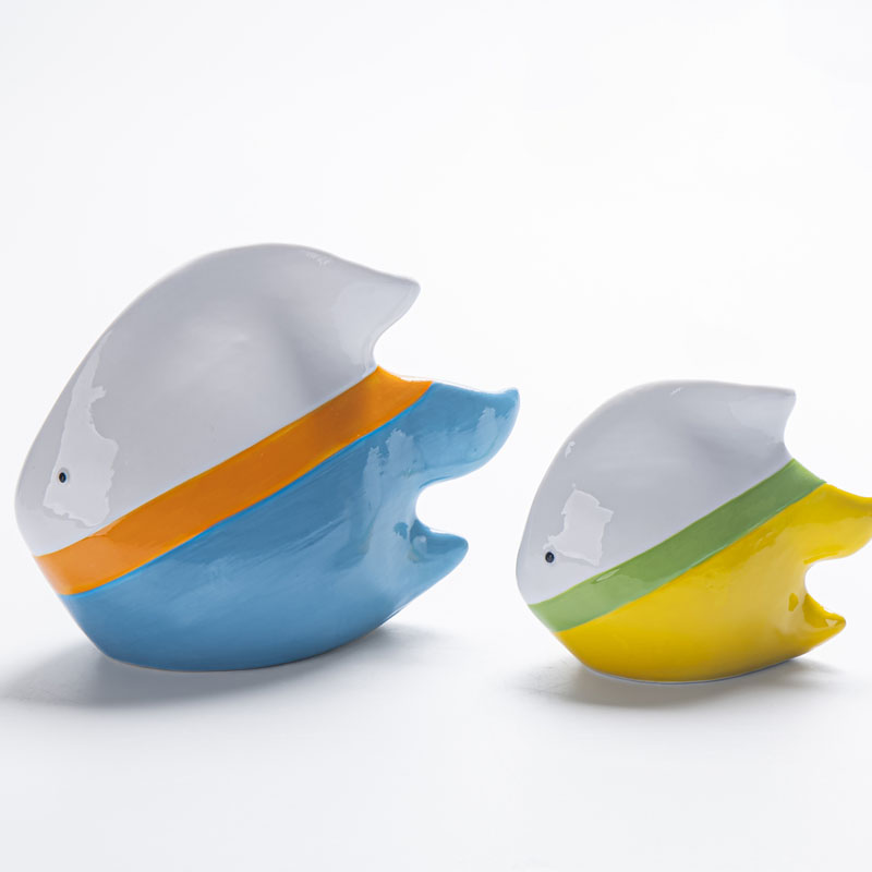 Dopamine‑Tone Color‑Block Ceramic Tropical Fish Figurine Set, Nautical Ocean‑Style Home Decor