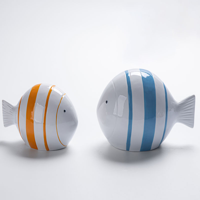 Striped Round Puffer Fish Ceramic Figurine – Dopamine Color Mediterranean Style Decor