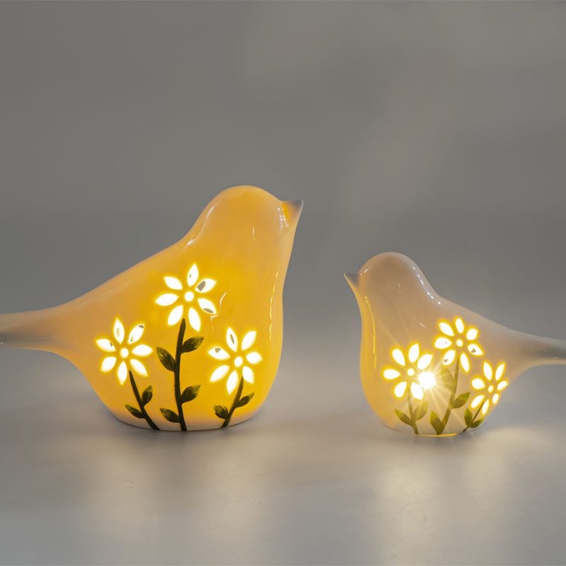 White Ceramic Bird Flower Cutout Glow Ambient Lamp | Spring Gift | Healing Tabletop Decor