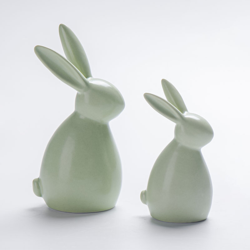 Matte Mint Green Ceramic Bunny Figurines