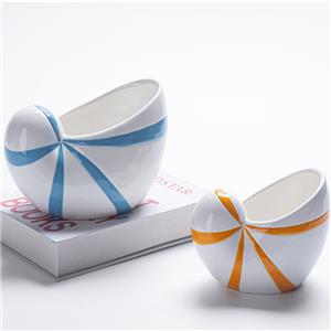 Dopamine Color Striped Conch Shaped Ceramic Vase, Blue & Orange Stripe