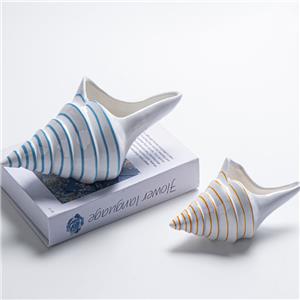Dopamine Color Fine Stripe Conch Shaped White Ceramic Decor Figurine | Ocean Style Tabletop Decor | Summer Gift