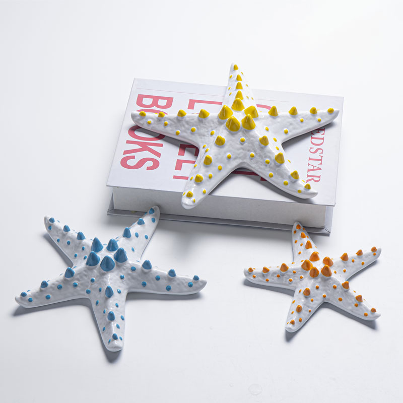 Dopamine‑Tone Small Raised‑Point Textured Ceramic Starfish Figurine Set, Nautical‑Style Beach House Tabletop Home Decor